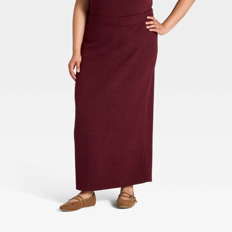 slide 1 of 3, Women's Knit Ribbed Maxi Pencil Skirt - Universal Thread™ Burgundy XXL, 1 ct