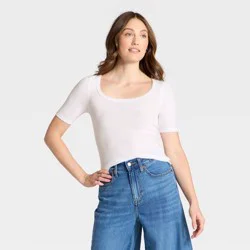 Women's Short Sleeve Scoop Neck Pointelle Blouse - Universal Thread™ Cream XS