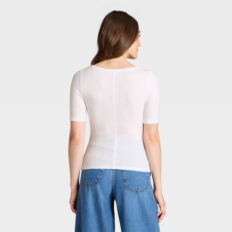 slide 2 of 4, Women's Short Sleeve Scoop Neck Pointelle Blouse - Universal Thread™ Cream S, 1 ct