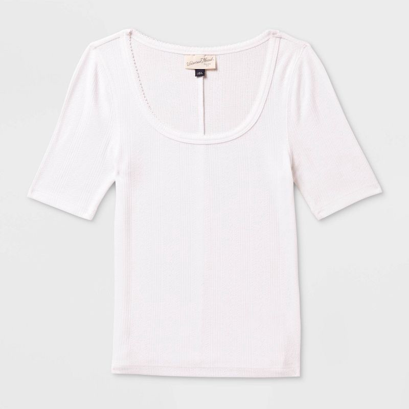 slide 4 of 4, Women's Short Sleeve Scoop Neck Pointelle Blouse - Universal Thread™ Cream M, 1 ct
