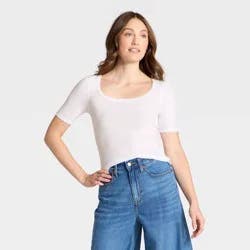 Women's Short Sleeve Scoop Neck Pointelle Blouse - Universal Thread™ Cream M