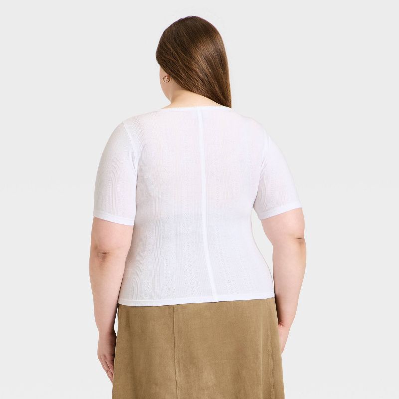 slide 3 of 3, Women's Short Sleeve Scoop Neck Pointelle Blouse - Universal Thread™ Cream XXL, 1 ct