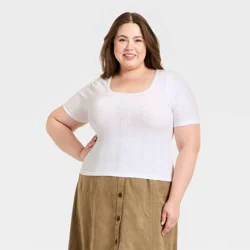 Women's Short Sleeve Scoop Neck Pointelle Blouse - Universal Thread™ Cream XXL