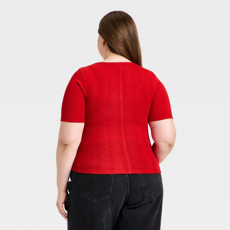slide 2 of 3, Women's Short Sleeve Scoop Neck Pointelle Blouse - Universal Thread™ Red XXL, 1 ct
