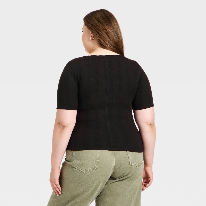 slide 2 of 3, Women's Short Sleeve Scoop Neck Pointelle Blouse - Universal Thread™ Black XXL, 1 ct