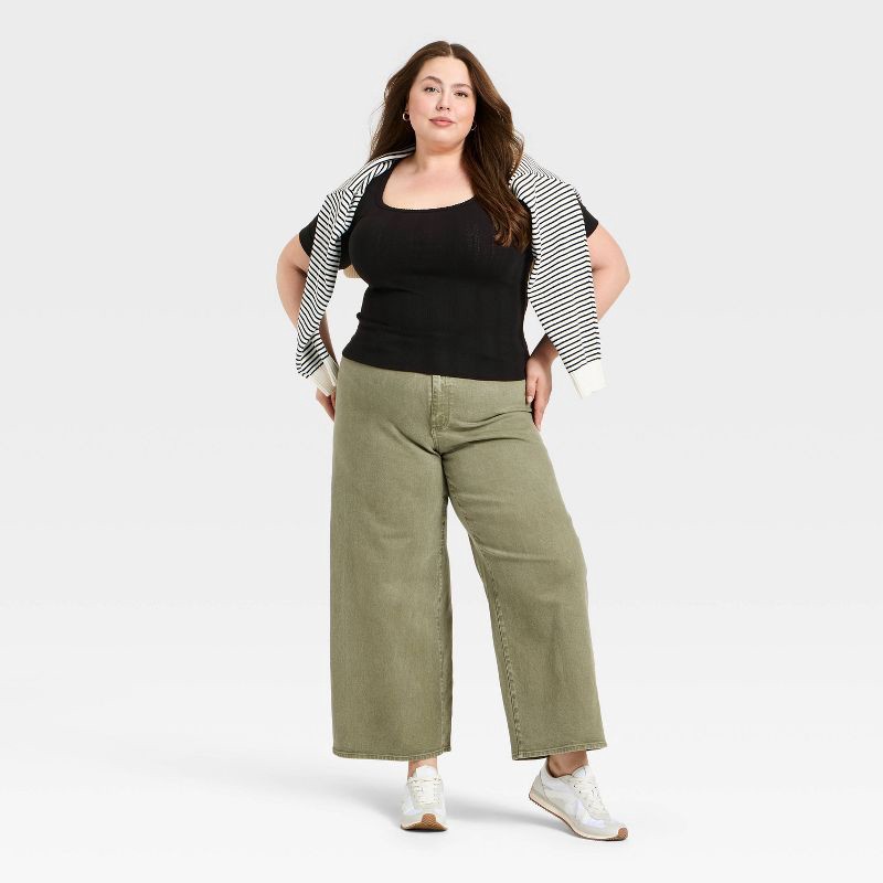 slide 3 of 3, Women's Short Sleeve Scoop Neck Pointelle Blouse - Universal Thread™ Black XXL, 1 ct