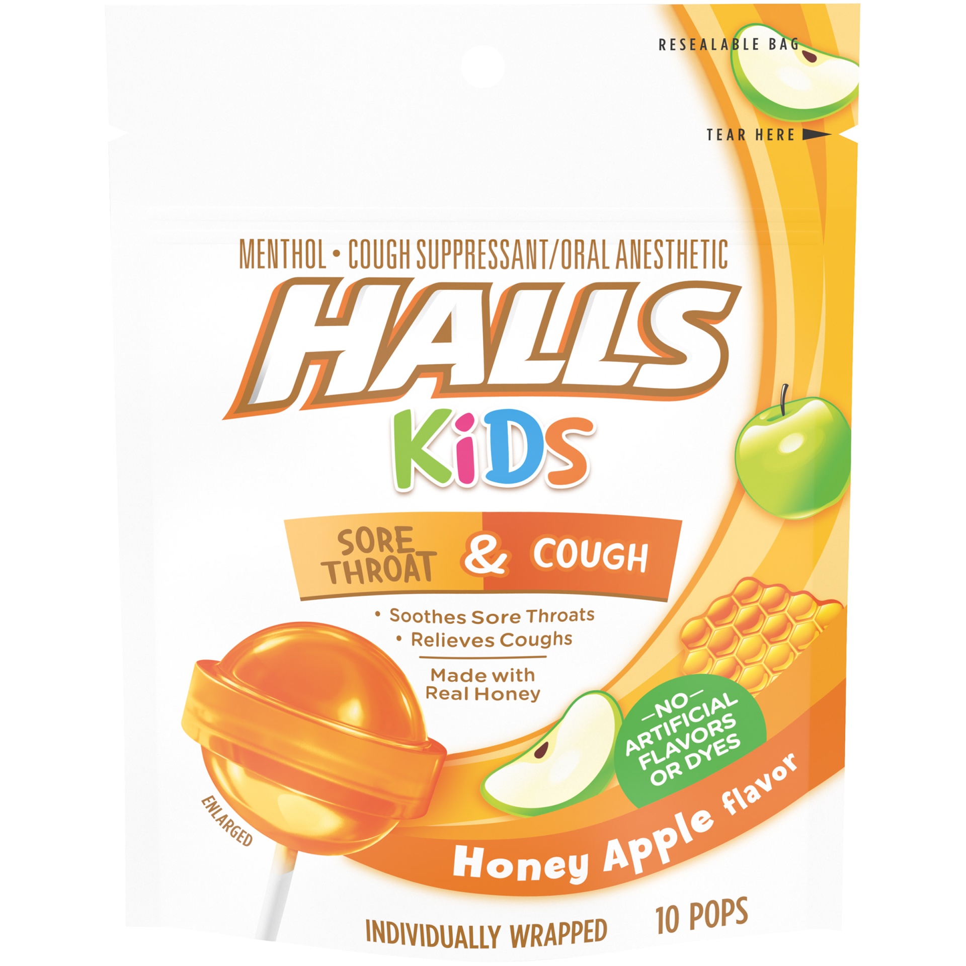 slide 1 of 1, Halls Honey Apple Kid Pops, 10 ct