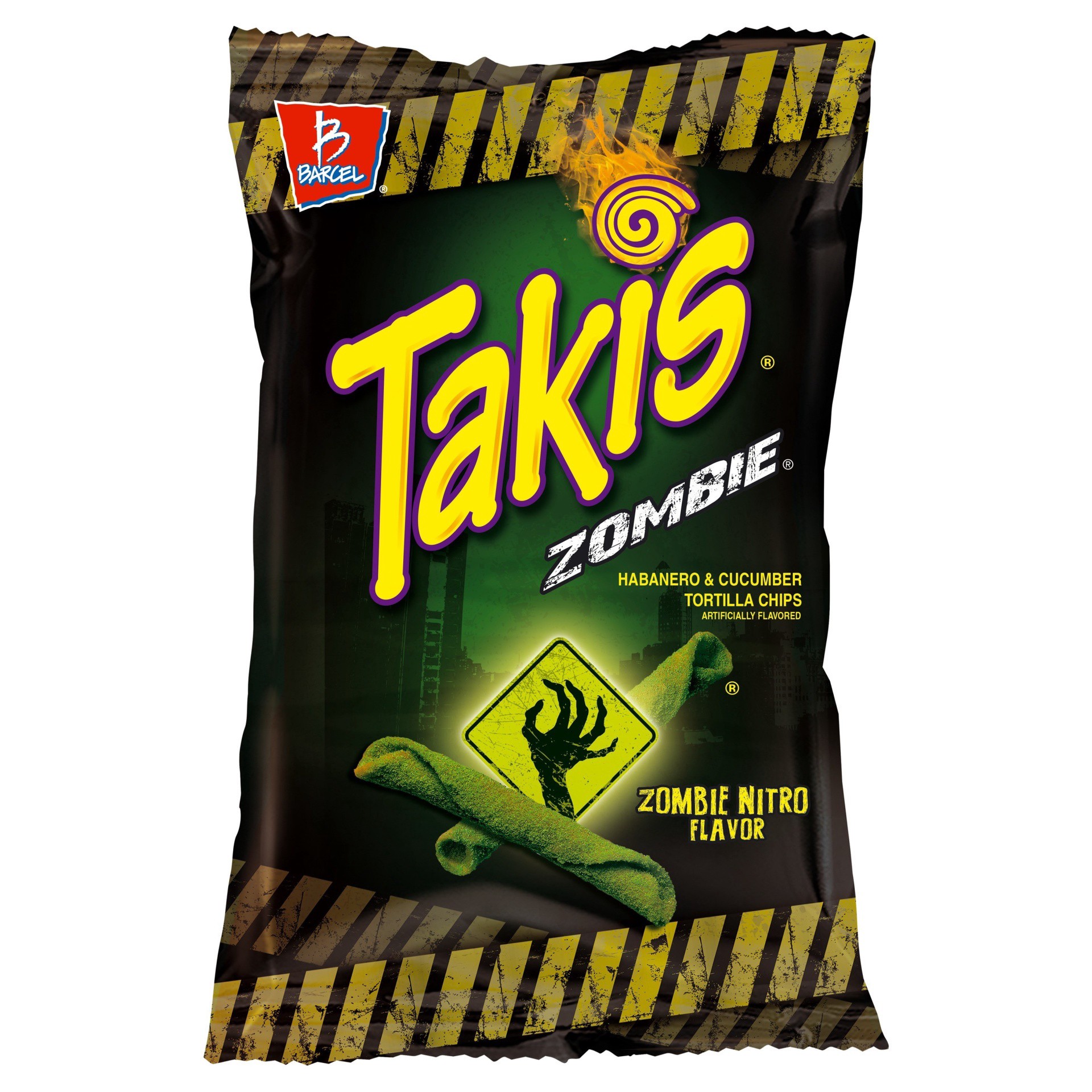 slide 1 of 7, Takis Zombie 9.9 oz Sharing Size Bag, Habanero & Cucumber Flavored Extreme Spicy Rolled Tortilla Chips, 9.9 oz