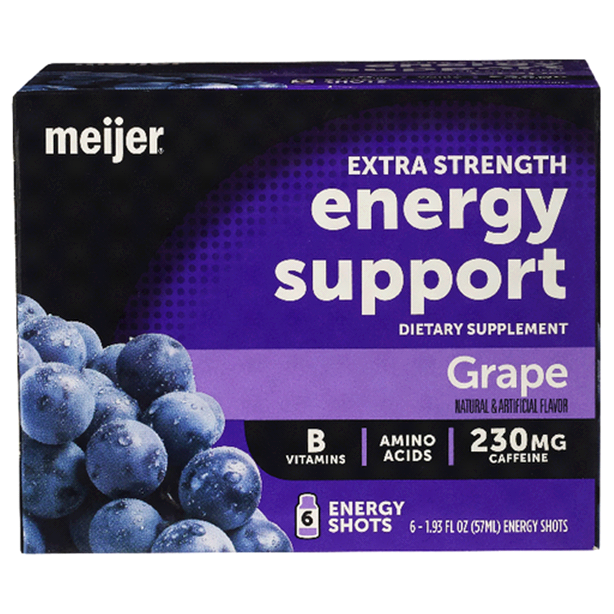 slide 1 of 9, Meijer Energy Support Shots Extra Strength Grape, 6 ct