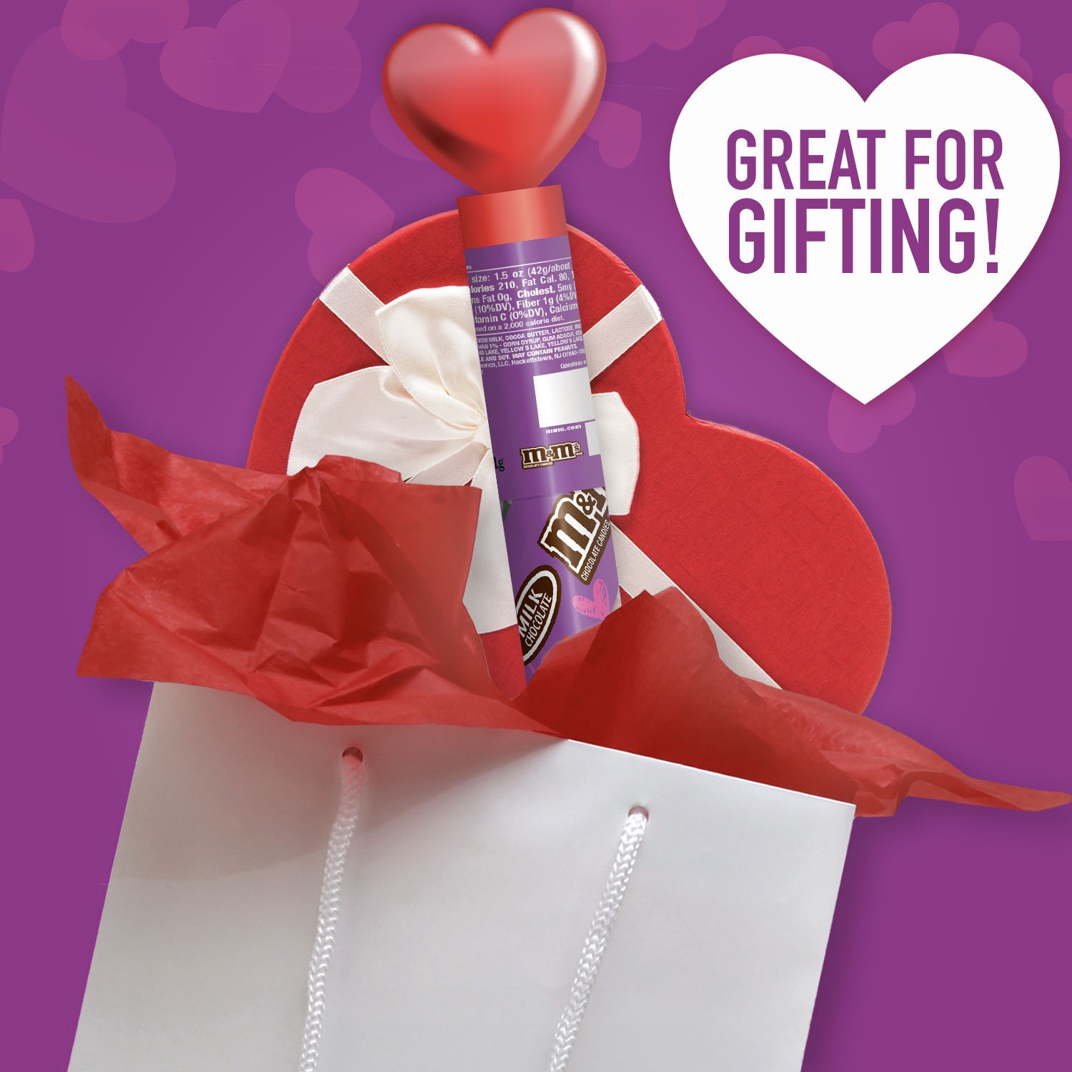 slide 2 of 8, M&M's Milk Chocolate Valentine's Day Candy Heart Cane Gift, 3 Oz, 3 oz