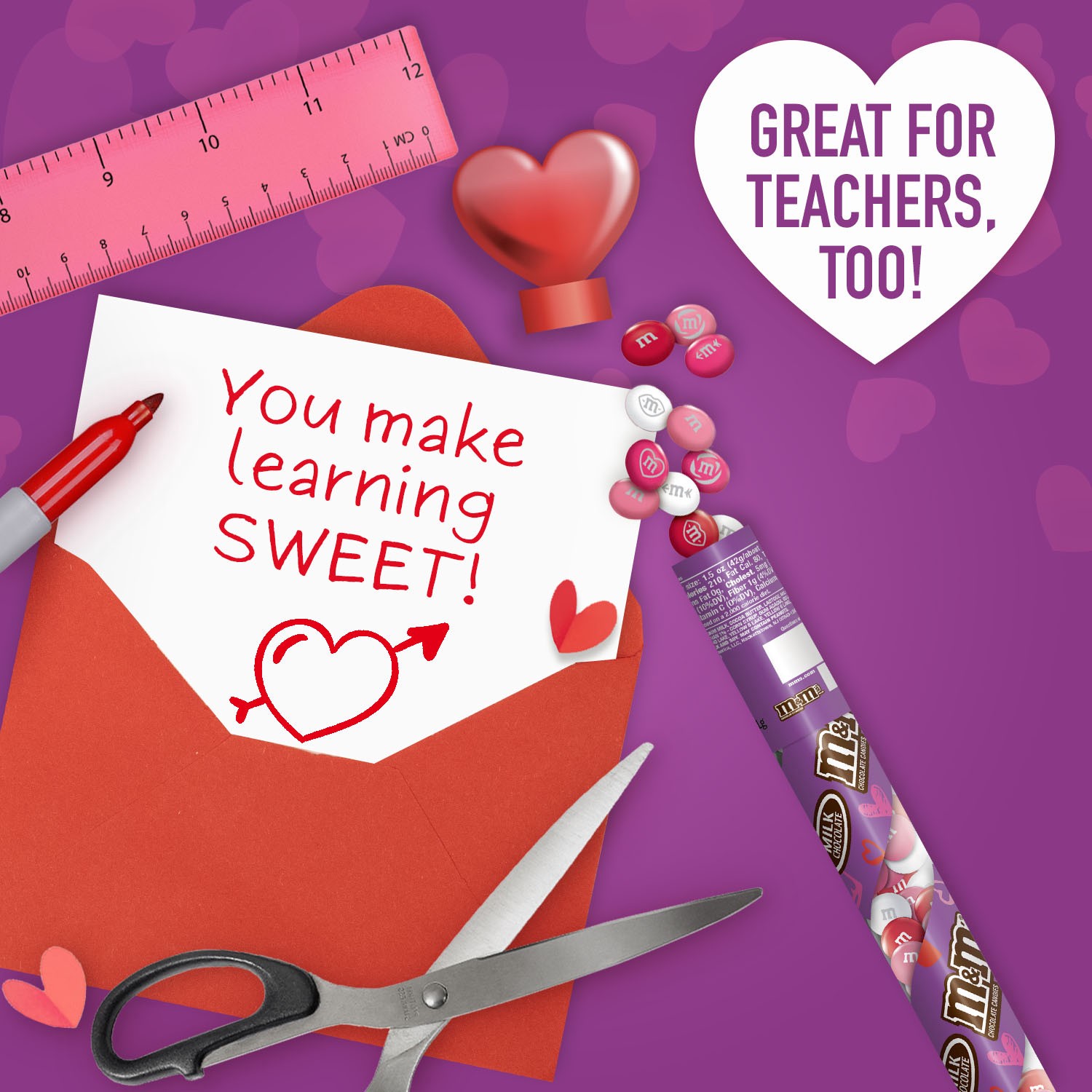 slide 8 of 8, M&M's Milk Chocolate Valentine's Day Candy Heart Cane Gift, 3 Oz, 3 oz