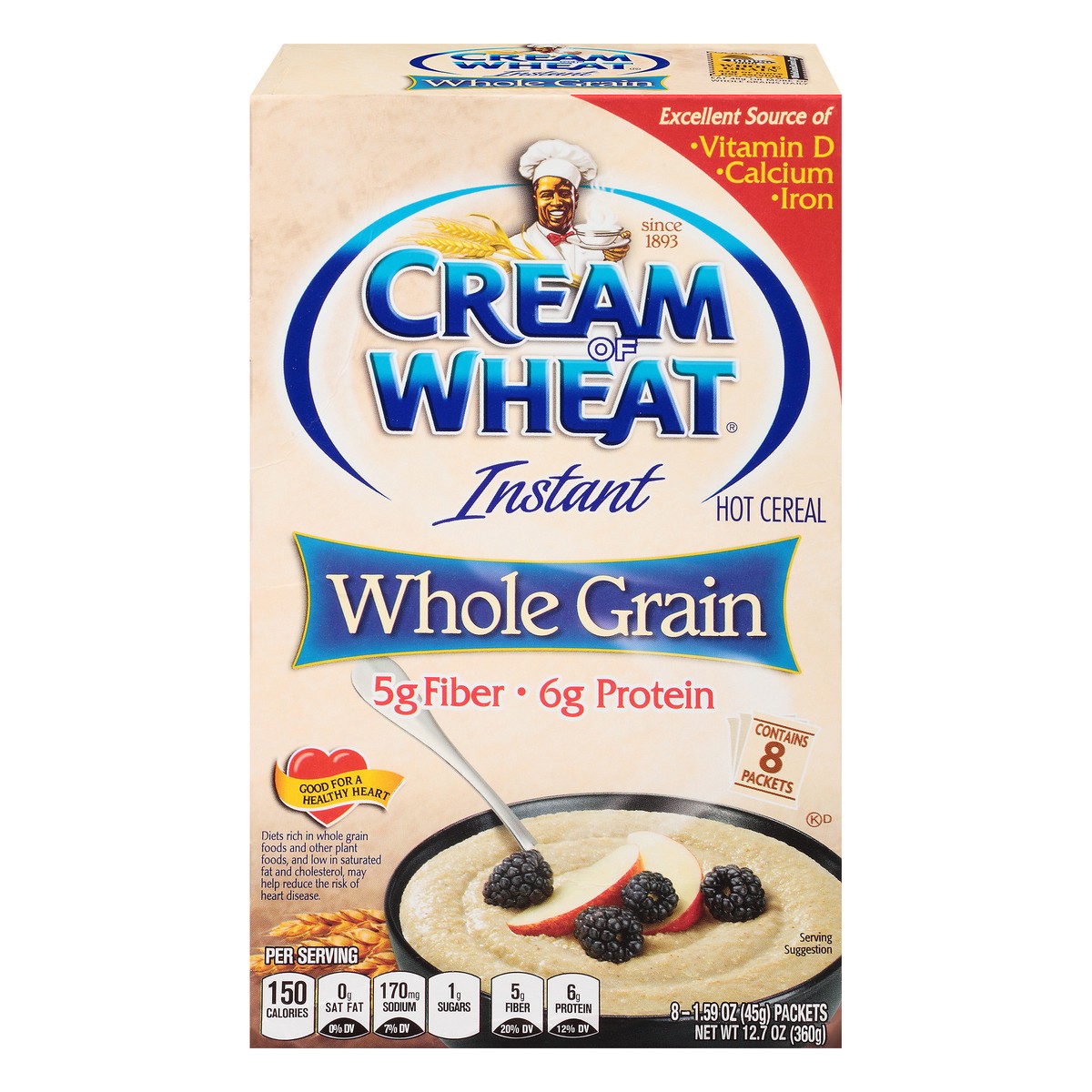 slide 10 of 14, Cream of Wheat Whole Grain Instant Hot Cereal 8-1.59 oz. Packets, 12.7 oz