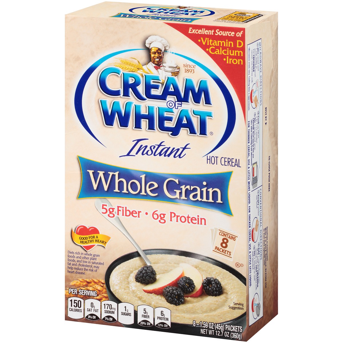 slide 3 of 14, Cream of Wheat Whole Grain Instant Hot Cereal 8-1.59 oz. Packets, 12.7 oz