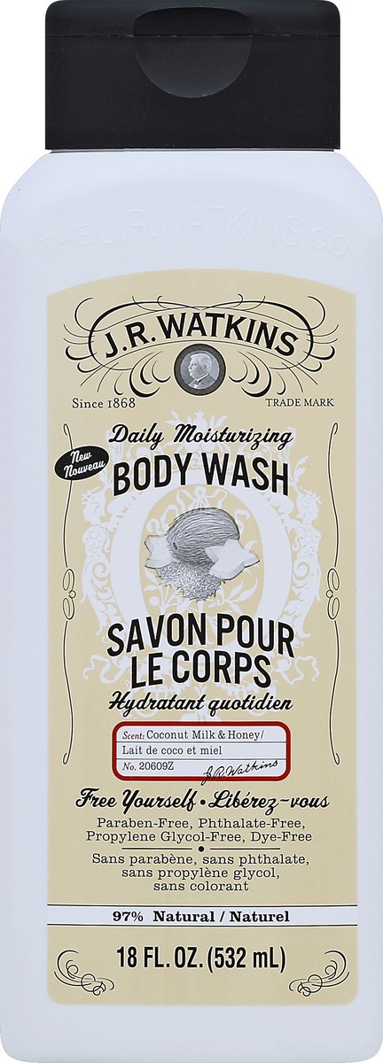 slide 2 of 2, J.R. Watkins Daily Moisturizing Body Wash, Coconut Milk & Honey, 18 fl oz