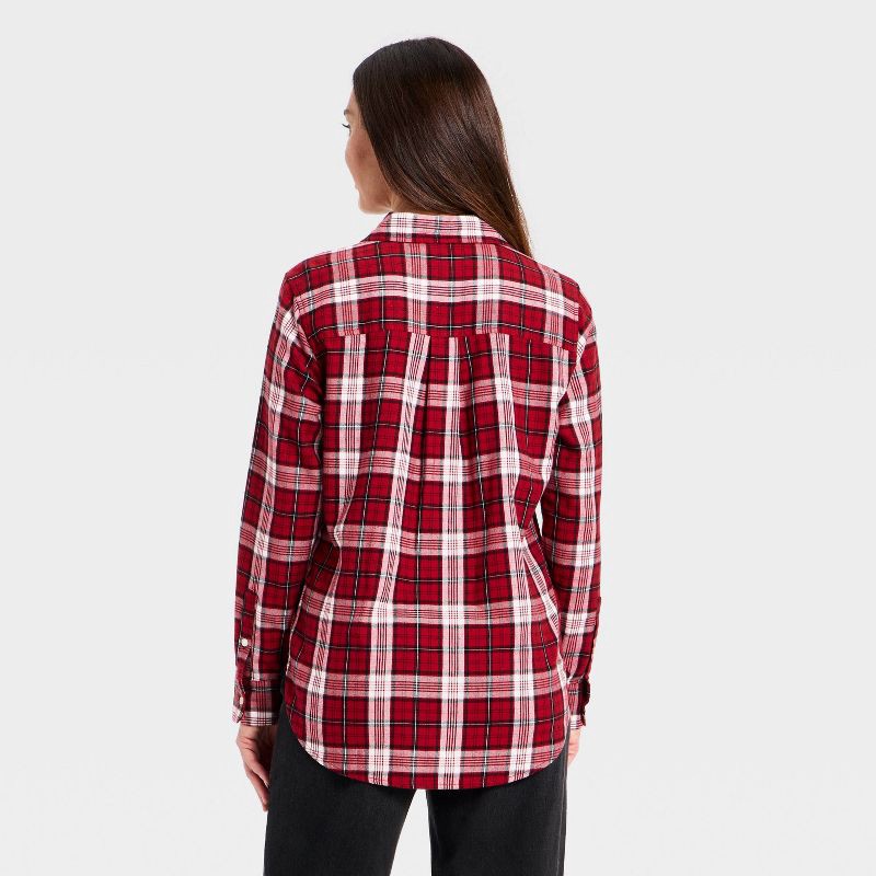 slide 2 of 3, Women's Long Sleeve Collared Flannel Button-Down Shirt - Universal Thread™ Red Plaid L, 1 ct