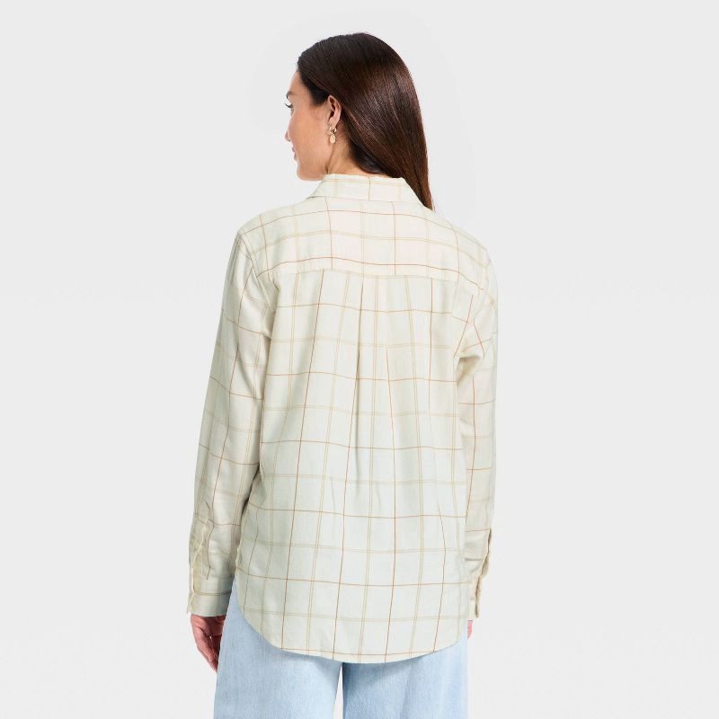 slide 2 of 3, Women's Long Sleeve Collared Flannel Button-Down Shirt - Universal Thread™ Cream Plaid L, 1 ct
