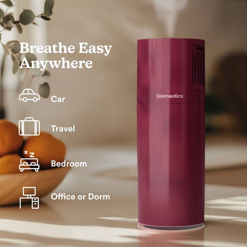 slide 4 of 10, Homedics Portable Ultrasonic Humidifier with Night-Light and Aromatherapy Berry, 1 ct