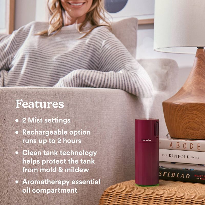 slide 6 of 10, Homedics Portable Ultrasonic Humidifier with Night-Light and Aromatherapy Berry, 1 ct