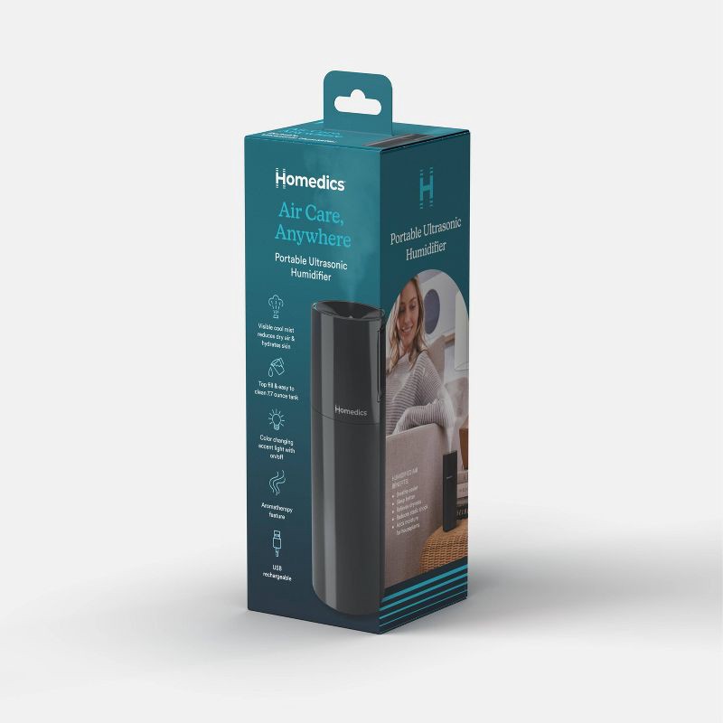 slide 2 of 10, Homedics Portable Ultrasonic Humidifier with Night-Light and Aromatherapy Black, 1 ct