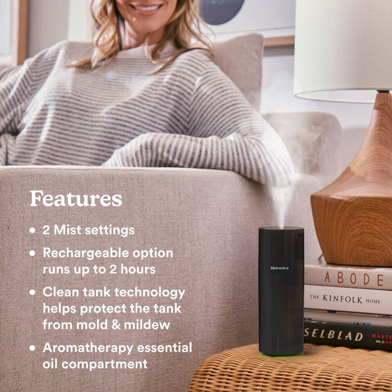 slide 6 of 10, Homedics Portable Ultrasonic Humidifier with Night-Light and Aromatherapy Black, 1 ct