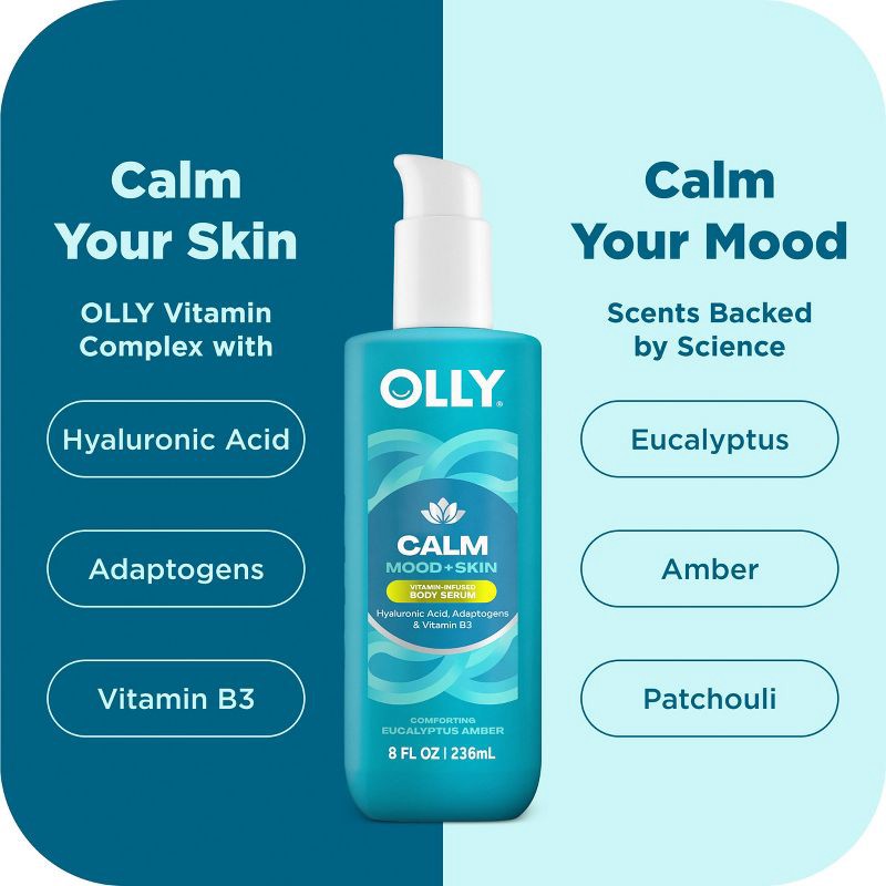 slide 3 of 9, OLLY Calm Mood and Skin Vitamin-Infused Body Serum - Eucalyptus Amber - 8 fl oz, 8 fl oz