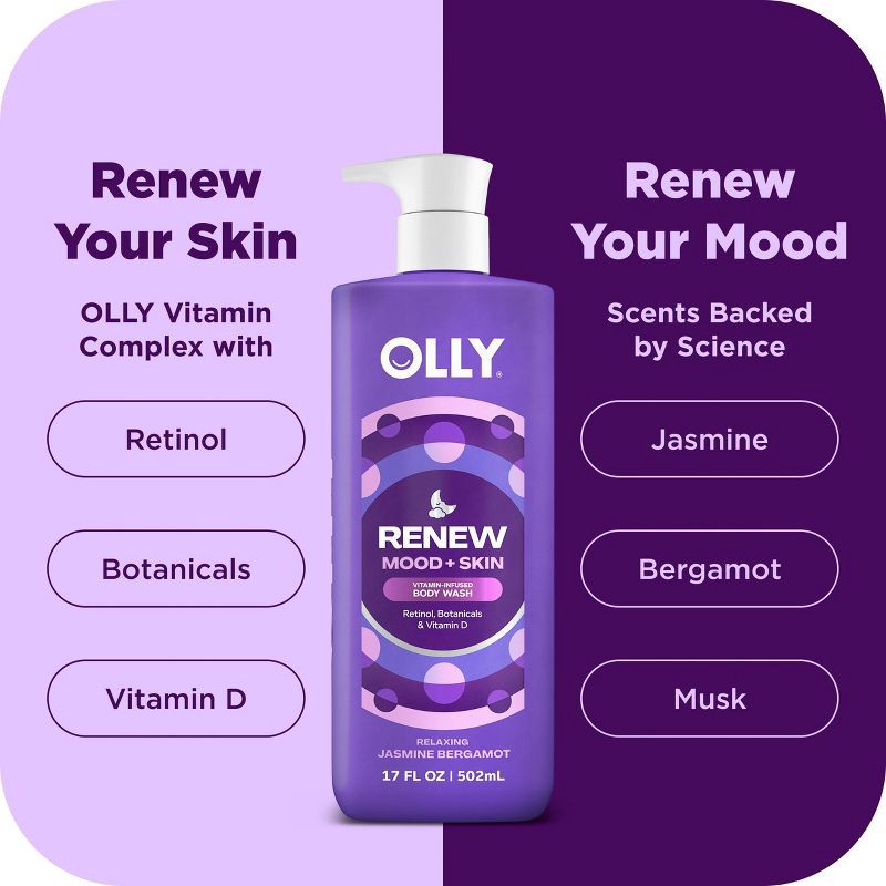 slide 3 of 10, OLLY Renew Mood and Skin Vitamin-Infused Body Wash - Jasmine Bergamot - 17 fl oz, 17 fl oz