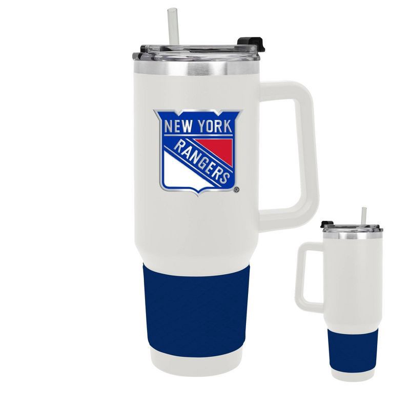 slide 3 of 5, NHL New York Rangers White Colossus Travel Mug with Team Color Silicon Gripe - 40oz, 40 oz