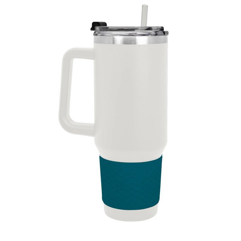 slide 2 of 5, NHL San Jose Sharks White Colossus Travel Mug with Team Color Silicon Gripe - 40oz, 40 oz