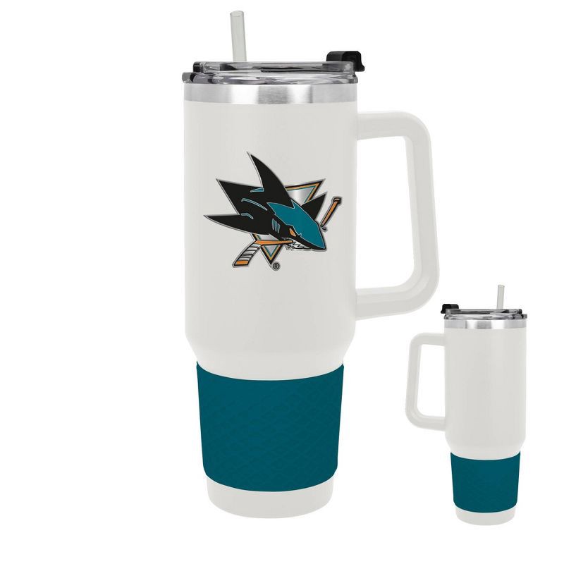 slide 3 of 5, NHL San Jose Sharks White Colossus Travel Mug with Team Color Silicon Gripe - 40oz, 40 oz