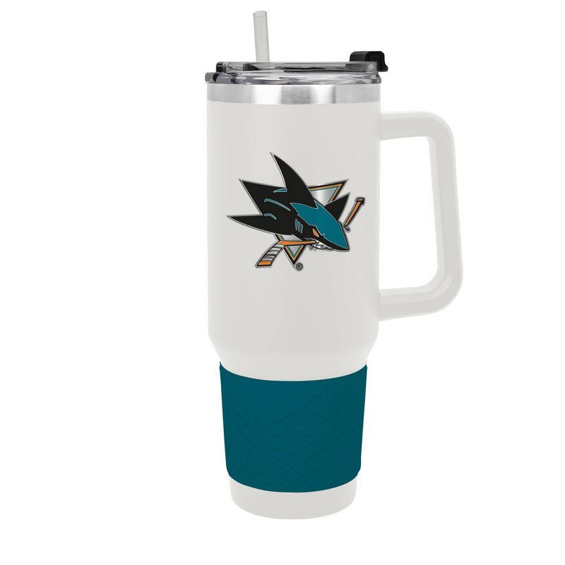 slide 1 of 5, NHL San Jose Sharks White Colossus Travel Mug with Team Color Silicon Gripe - 40oz, 40 oz