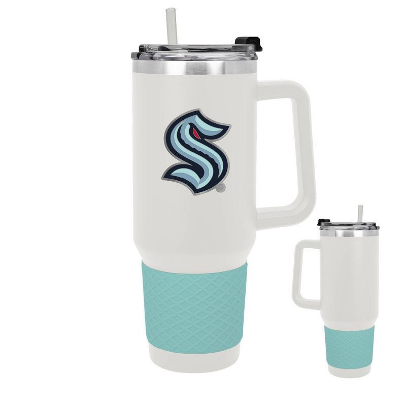slide 3 of 5, NHL Seattle Kraken White Colossus Travel Mug with Team Color Silicon Gripe - 40oz, 40 oz