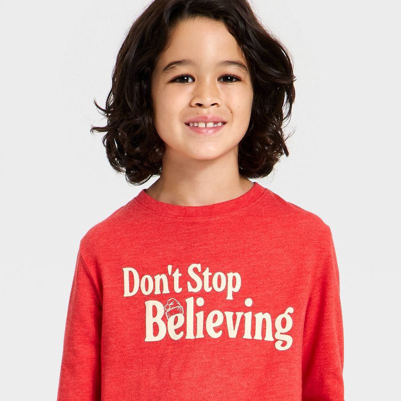 slide 2 of 4, Boys' Long Sleeve "Don't Stop Believing" Graphic T-Shirt - Cat & Jack™ Red M, 1 ct