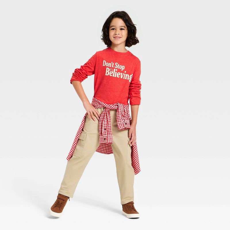 slide 4 of 4, Boys' Long Sleeve "Don't Stop Believing" Graphic T-Shirt - Cat & Jack™ Red M, 1 ct