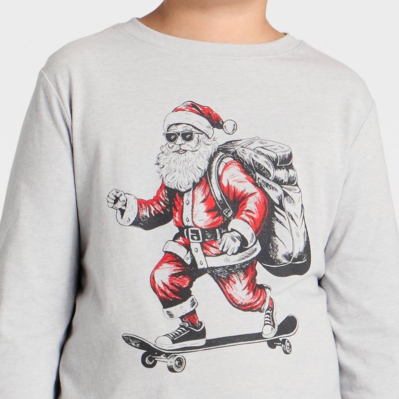 slide 2 of 4, Boys' Long Sleeve 'skateboarding Santa' Graphic T-Shirt - Cat & Jack™ Heather Gray S, 1 ct