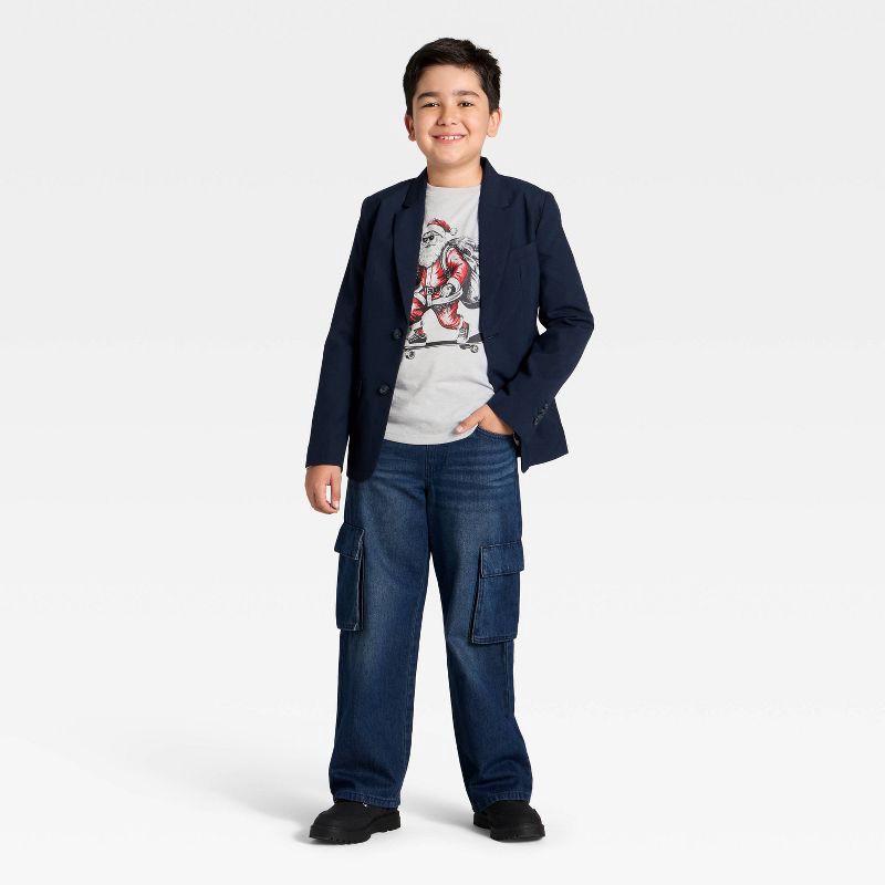 slide 4 of 4, Boys' Long Sleeve 'skateboarding Santa' Graphic T-Shirt - Cat & Jack™ Heather Gray S, 1 ct