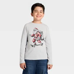 Boys' Long Sleeve 'skateboarding Santa' Graphic T-Shirt - Cat & Jack™ Heather Gray S