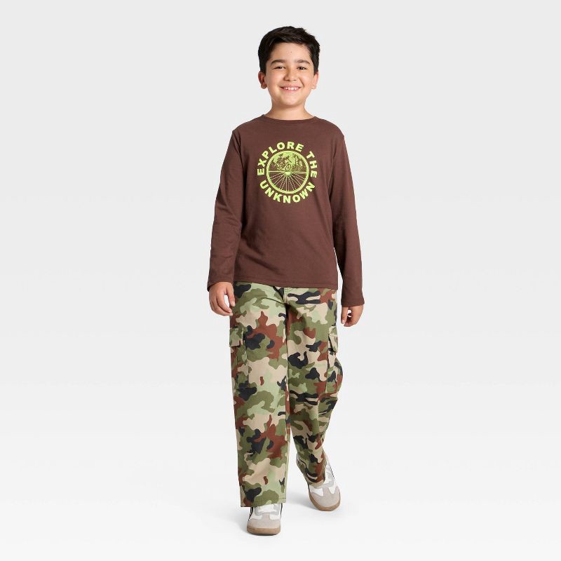 slide 3 of 3, Boys' Long Sleeve 'Explore the Unknown' Graphic T-Shirt - Cat & Jack™ Brown S, 1 ct