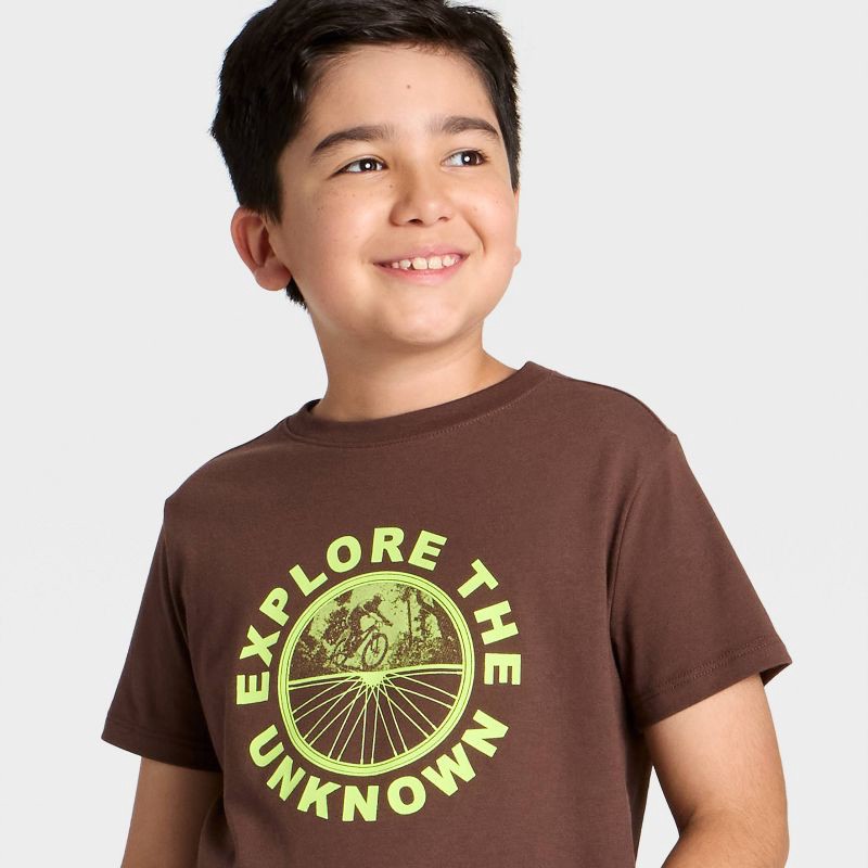 slide 2 of 4, Boys' Short Sleeve 'Explore the Unknown' Graphic T-Shirt - Cat & Jack™ Brown L, 1 ct