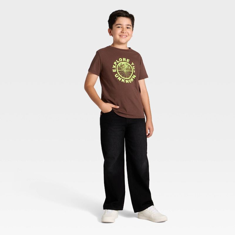 slide 4 of 4, Boys' Short Sleeve 'Explore the Unknown' Graphic T-Shirt - Cat & Jack™ Brown L, 1 ct