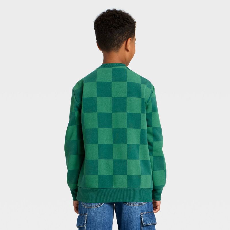 slide 3 of 4, Boys' Minecraft Creeper Checkered Fleece Sweatshirt - Dark Green S, 1 ct