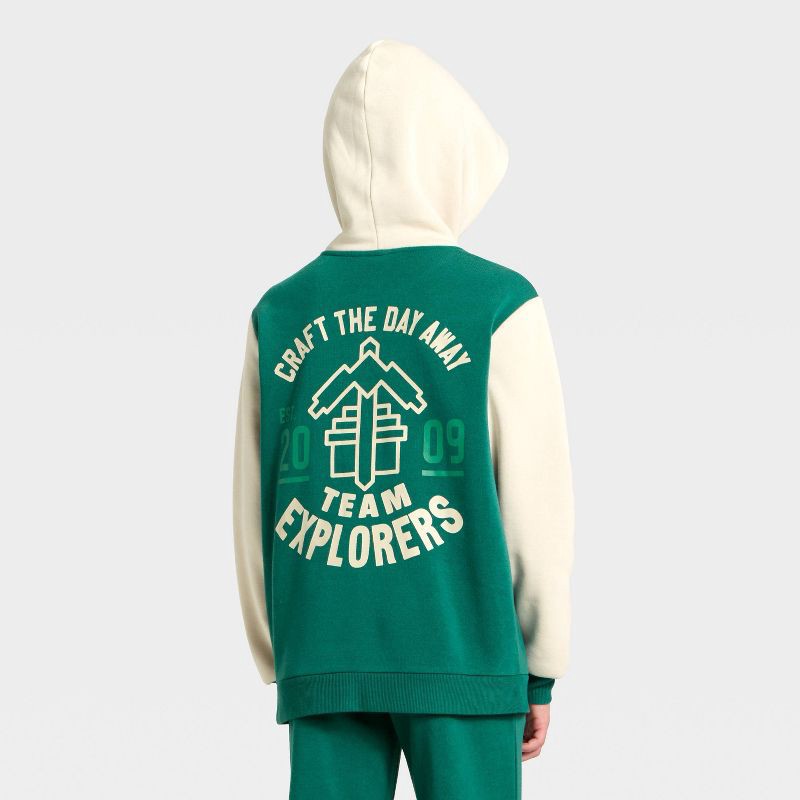 slide 3 of 4, Boys' Minecraft Creeper Colorblock Fleece Hooded Sweatshirt - Dark Green XS, 1 ct