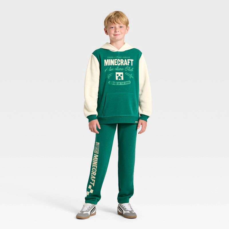 slide 4 of 4, Boys' Minecraft Creeper Colorblock Fleece Hooded Sweatshirt - Dark Green M, 1 ct