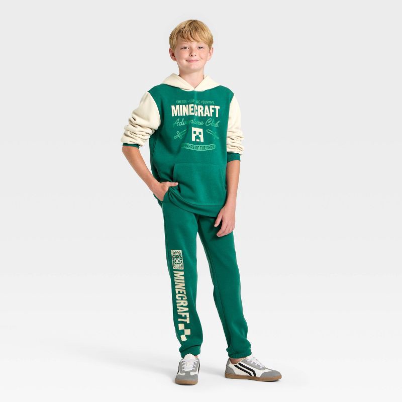 slide 4 of 4, Boys' Minecraft Creeper Fleece Sweatpants - Dark Green M, 1 ct