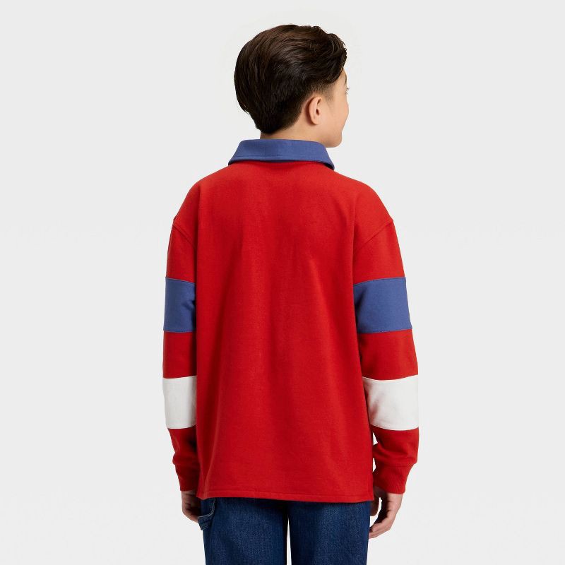 slide 2 of 3, Boys' Long Sleeve Striped Rugby Shirt - art class™ Red M, 1 ct
