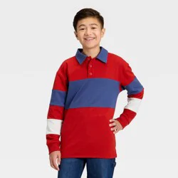 Boys&#x27; Long Sleeve Striped Rugby Shirt - art class™ Red L