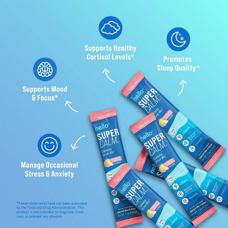 slide 3 of 8, Nello Supercalm Calming Drink Mix Supplement Powder - Stocking Stuffer Variety - 3ct, 3 ct
