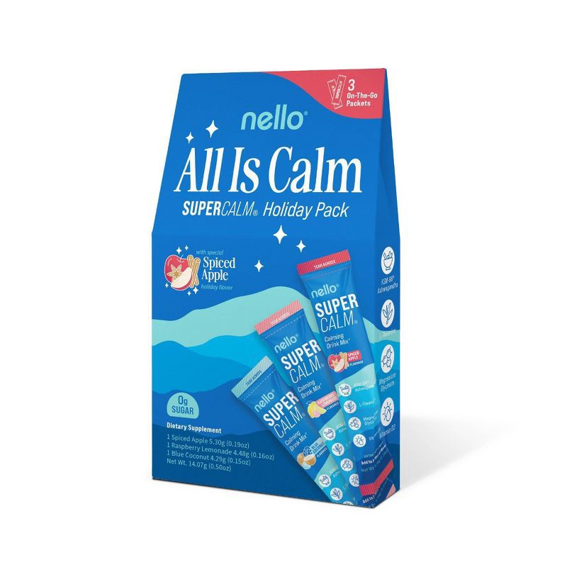 slide 5 of 8, Nello Supercalm Calming Drink Mix Supplement Powder - Stocking Stuffer Variety - 3ct, 3 ct