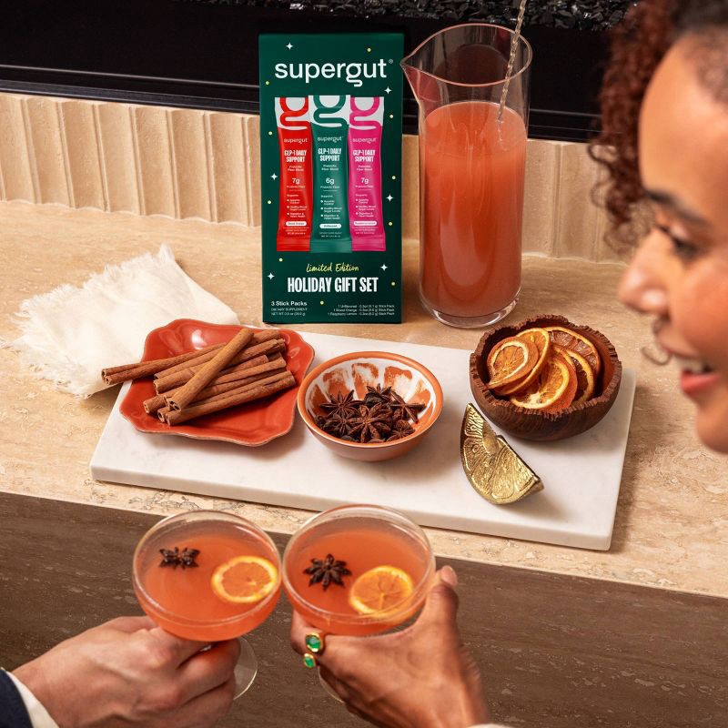 slide 2 of 4, Supergut Holiday GLP-1 Daily Support Prebiotic Fiber Powder Stick Packs - Variety Pack - 3ct, 3 ct