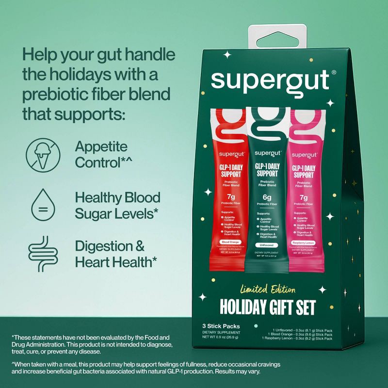 slide 4 of 4, Supergut Holiday GLP-1 Daily Support Prebiotic Fiber Powder Stick Packs - Variety Pack - 3ct, 3 ct