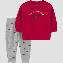Carter's Just One You® Baby Boys' 2pc Valentine's Day Mr. Irresistible Fleece Sweatshirt and Jogger Pants Set - Red 6M